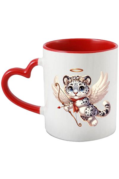 StoryGift Romania Mug with a white tiger Cupid, illustration, archery, wings, falling in love, V, Cu, STG.