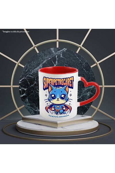 StoryGift Romania Super Party Mug, Superhero, Flying Cat, 330ml, Ceramic with Heart Handle, With,STG.