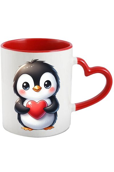 StoryGift Romania Cana Cu Un Pui De Pinguin Care Tine O Inima In Brate | Ilustratie | Imbujorat | , Cu ,stg