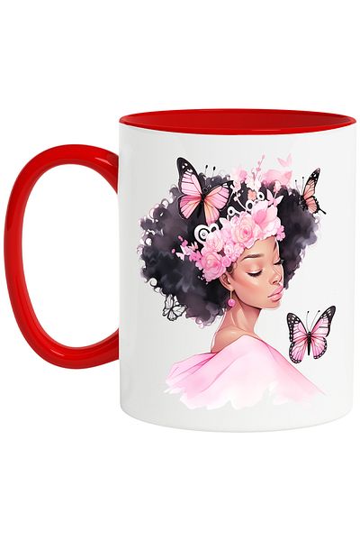 StoryGift Romania Mug with a colored face, cute, illustration, abstract, pink, butterflies, flower, With ,STG