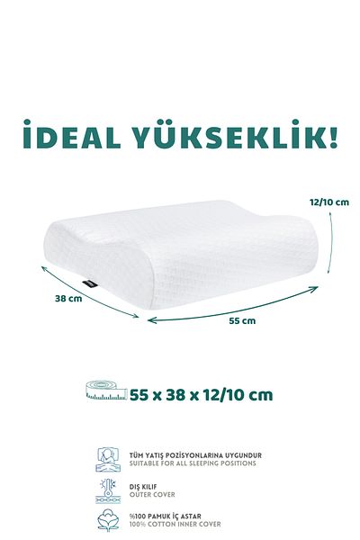 VİSCOTEX Relaxfit Visco Orthopedic Pillow with Double Neck Support, 58X38X12/10Cm, White