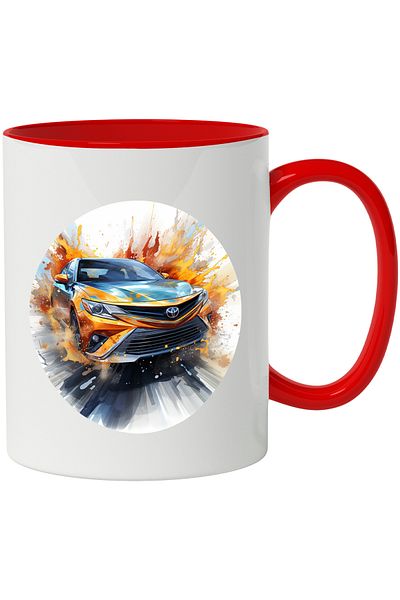 StoryGift Romania Mug With Car, Toyota, Brand, Speed, Circle, Watercolor, Multicolor 330 ml, Wax, With ,STG.