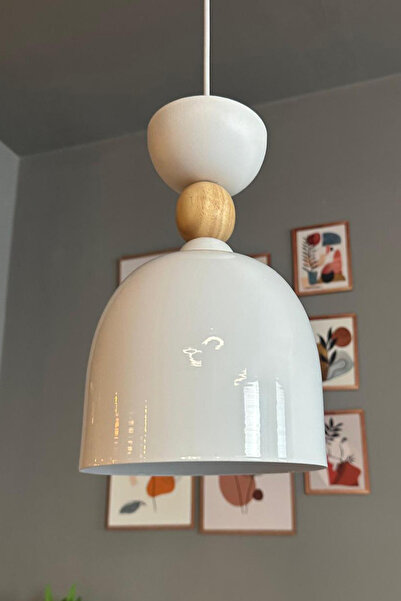 Bamyum Deep Beyaz Ahşap Başlık Tekli Avize Sarkıt Salon Mutfak Butik Lamba Aydınlatma Avize