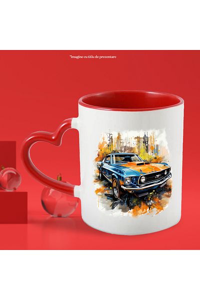 StoryGift Romania Mug With Car, Ford Mustang, Retro, Vintage, Paint, Multicolor 330 ml, Ceramic, With ,STG