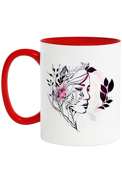StoryGift Romania Mug with a woman's face | illustration | abstract art | leaves | plants | nature, With ,STG.