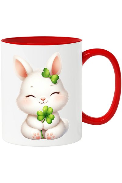 StoryGift Romania Mug with a cheerful bunny | good luck | four-leaf clover | Ireland | animal |, With ,STG.
