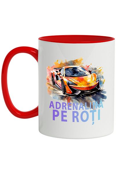 StoryGift Romania Mug With Adrenaline On Wheels Message, Sports Car, Watercolor, Multicolor 330 ml, C, Cu, STG.