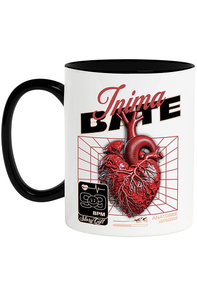 StoryGift Romania Heart Beating Mug, Anatomy, Medical, Medicine, 330ml, Ceramic with Black Handle, With Handle, STG.