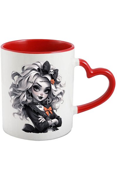 StoryGift Romania Cana Cu O Fata Goth | Ilustratie | Draguta | Alb & Negru | Fundite | Craniu | Ha, Cu ,stg