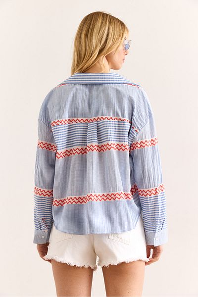 Olalook Women's Blue White Six Knot Loose Shirt Gml-19001349