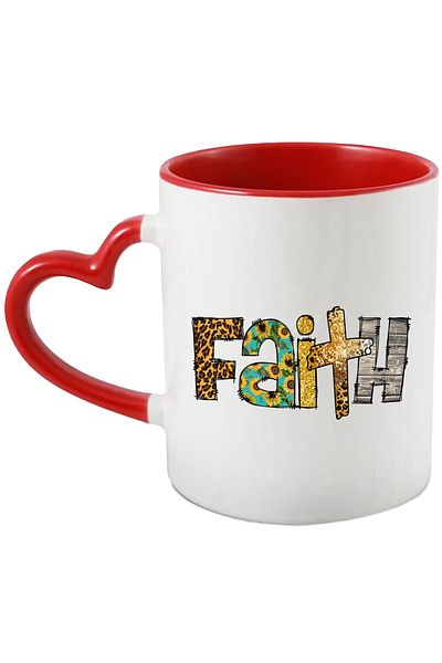 StoryGift Romania Mug with the message "Faith", religion, illustration, belief, forgiveness, cross, flowers with M, Cu, STG.
