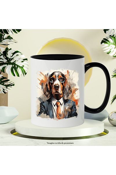 StoryGift Romania Mug With Puppy, Beagle, Sunglasses, Suit, Tie, Multicolor 330 ml, C, With, STG.