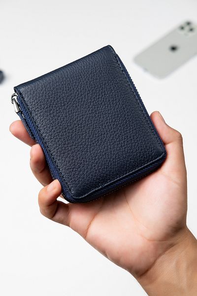 Niki Leather Πορτοφόλι Evo Navy Blue από γνήσιο δέρμα με φερμουάρ Unisex