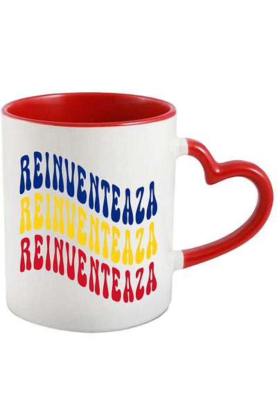 StoryGift Romania The Word Reinvents Mug, in the Colors of the Romanian Flag, Red, Yellow, Blue, with STG.