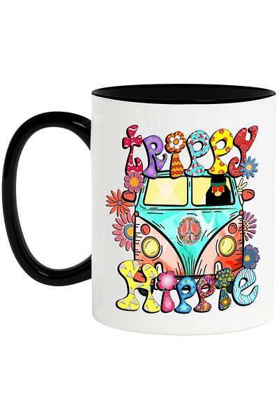 StoryGift Romania Mug with the message "Trippy hippie", hippie style, culture, illustration, psychedelic,, With ,STG.