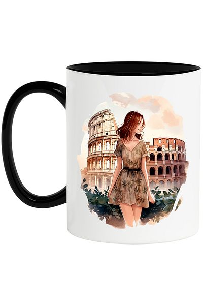StoryGift Romania Mug with a face in front of the Colosseum in Rome, travel, illustration, photographer, With ,STG.