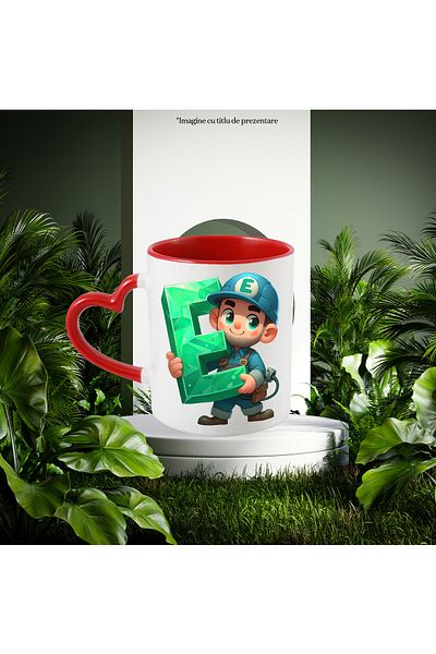 StoryGift Romania Mug with a worker holding the letter "E" | illustration | electrician | for cop, With ,STG.