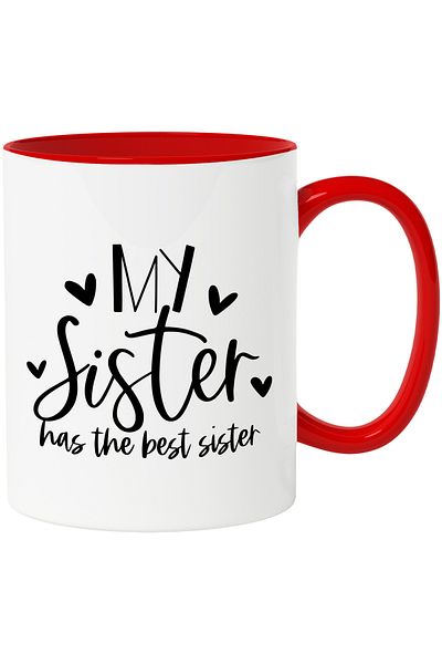StoryGift Romania Heart mug for a girl who has the coolest sister in the world with Red Handle, With,STG.