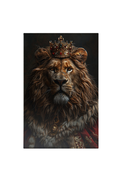 StoryGift Romania Tablou Canvas Regele Leu Cel Mai Bun Din Jungla Cu O Coroana Pe Cap Si Manta Rosie Cu Auriu Si