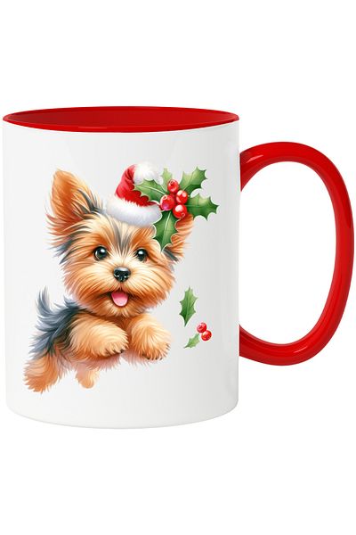 StoryGift Romania Mug with a small puppy | furry | illustration | Christmas hat | va, Cu,STG.