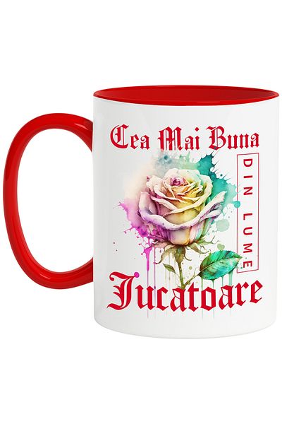 StoryGift Romania Mug With Text The Best Player, In The World, Flower, Colorful Rose, Wate, With,stg