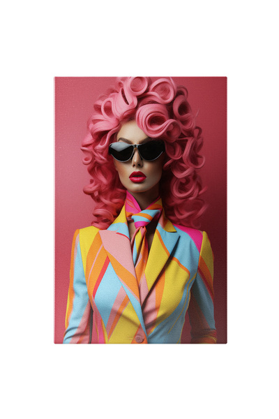 StoryGift Romania Tablou Canvas: Portret Feminin Cu Bucle Roz In Costum Multi...