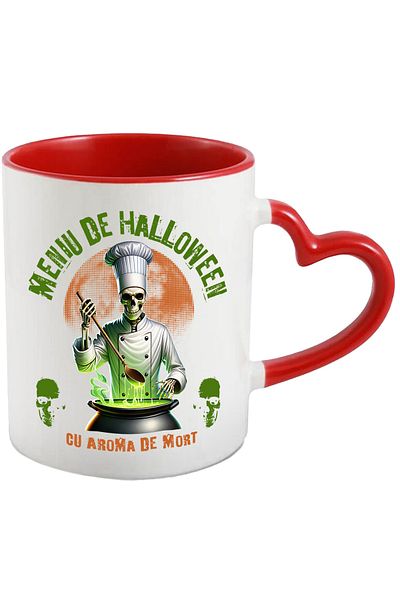 StoryGift Romania h4ALLoween skeleton chef menu mug, 330ml, Ceramic with Heart Handle, With ,STG.