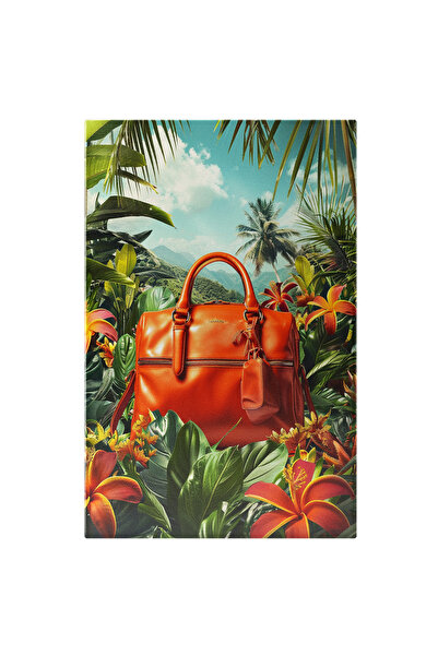 StoryGift Romania Tablou Canvas Poșeta Portocalie Lângă Florile De Hibiscus P...