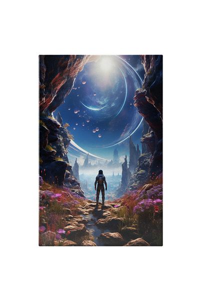 StoryGift Romania Tablou Canvas: Personaj Masculin Astronaut In Pestera De Flori Privind Catre Valurile Misterio