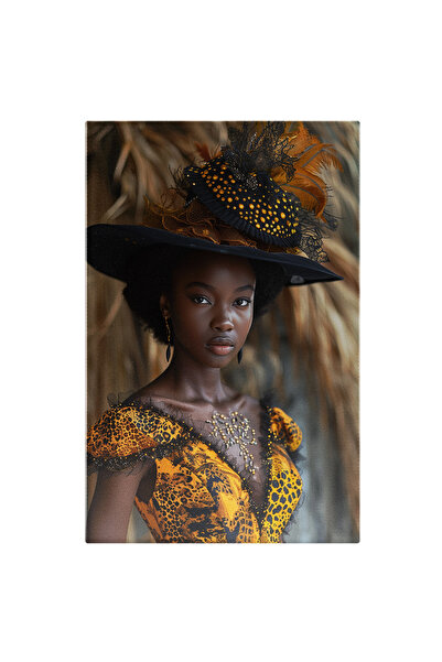StoryGift Romania Tablou Canvas Africana Cu Palarie Neagra In Rochie Galbena ...