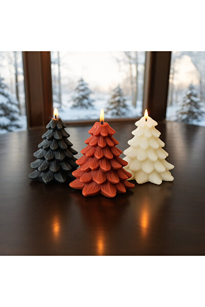 aymumi home Yılbaşı Temalı Ağaç Şekilli El Yapımı Mum Seti | 3’lü Dekoratif M...