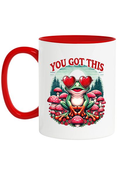 StoryGift Romania Mug with the message "You got this", cheerful frog, hearts, hippie style, cult, With ,STG.