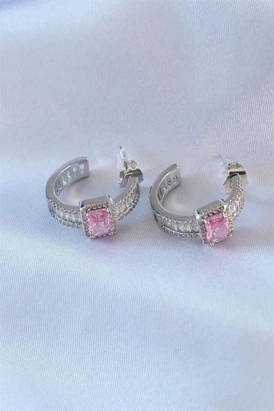 Lale Moda VIP Series Silver Color Half Ring Model Zircon Stone Brass Women's Earrings