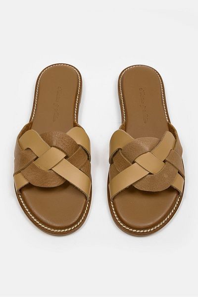 NILUFARR Papuci de damă Hazel Camel din piele naturală