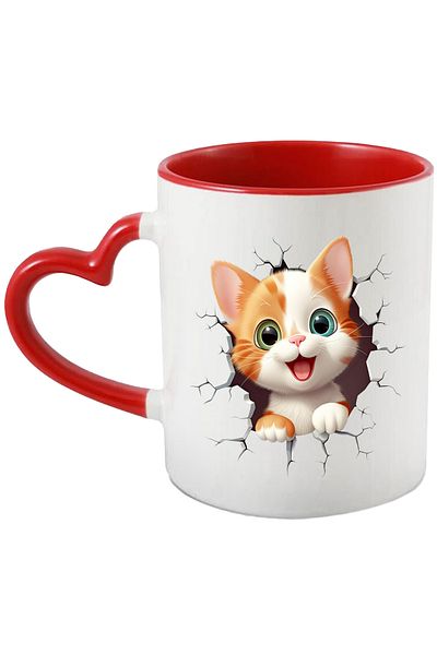 StoryGift Romania Mug with a curious kitten poking its head through a broken wall, illustration, j, With ,STG .