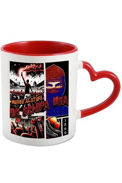 StoryGift Romania Football Team Mug, Supporters, 1899, 330ml, Ceramic with Red Heart Handle, With Handle, STG.