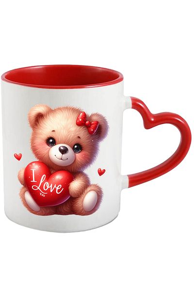 StoryGift Romania Mug with a teddy bear holding a heart with the message "I love you" | illustrated, With ,STG