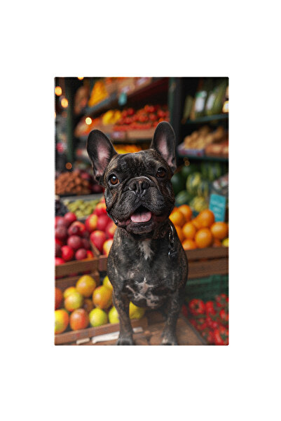 StoryGift Romania Tablou Canvas Adorabilul Caine Negru Bulldog Francez Cu Och...