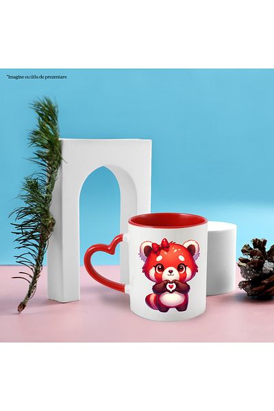 StoryGift Romania Mug with a Red Panda bear | heart-shaped sign | bow | appreciation |, With ,STG.