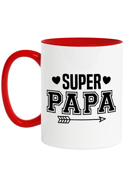 StoryGift Romania Mug for a beloved father with the message in English "Super papa" - hearts with Mane, Cu, STG.