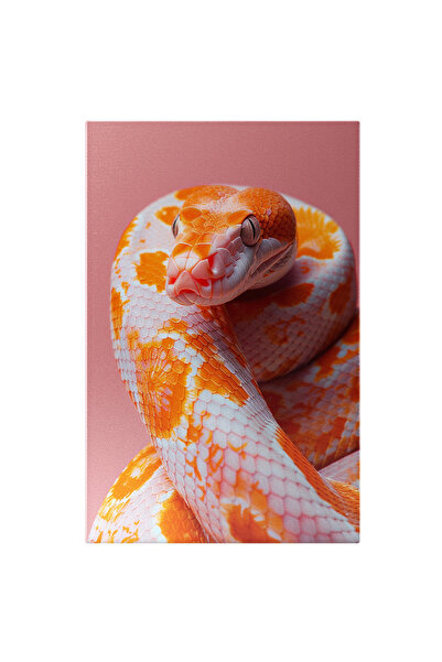 StoryGift Romania Tablou Canvas: Șarpe Alb Cu Pete Portocalii, Reptilă Cu Och...