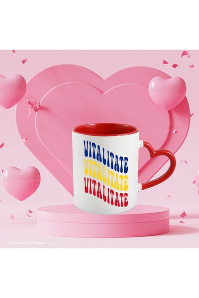 StoryGift Romania Mug with the word Vitality, in the colors of the Romanian flag, red, yellow, blue, with STG