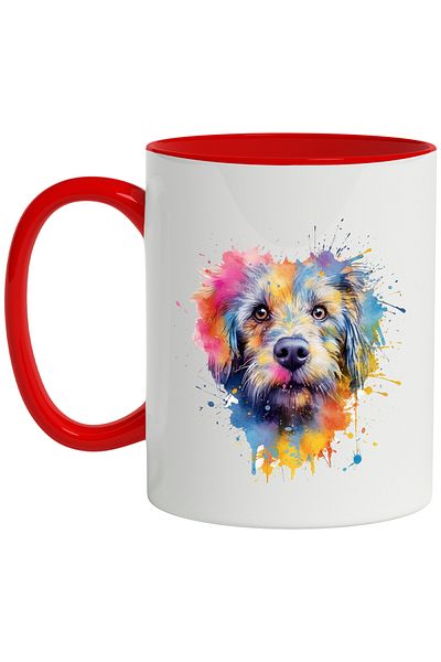 StoryGift Romania Puppy Head Mug, Small Size, Watercolor Illustration, Splashes, Multicolor 330 , With ,STG .