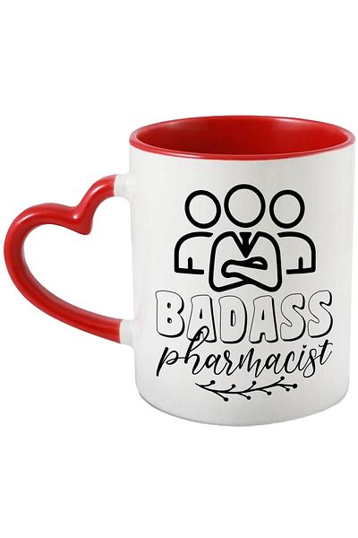 StoryGift Romania Mug for a clever pharmacist with the text in English "Bada*s pharmacist" with Man, Cu,STG.