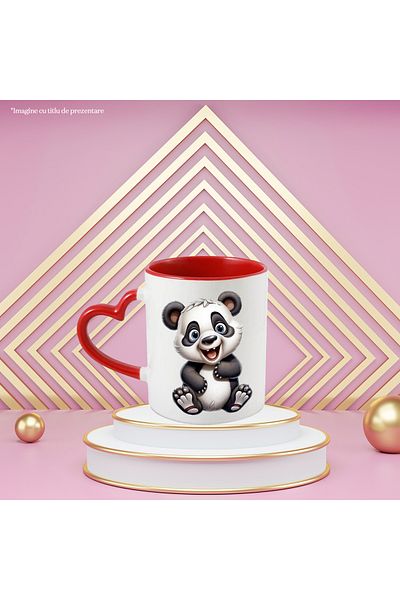 StoryGift Romania Mug with a cheerful Panda bear | illustration | amazed | curious | playful | for c, With ,STG.