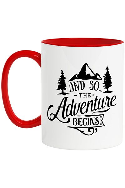 StoryGift Romania Mug with mountains and fir trees for adventure lovers with the message "And so... the ad, With ,STG .