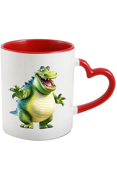 StoryGift Romania Mug with a green dinosaur | illustration | fat | obese | ate too much | laughs, With ,STG .