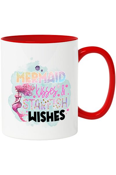 StoryGift Romania Little Mermaid mug with the message "Mermaid kisses & starfish wishes", fairy tale, illustration, With ,STG.