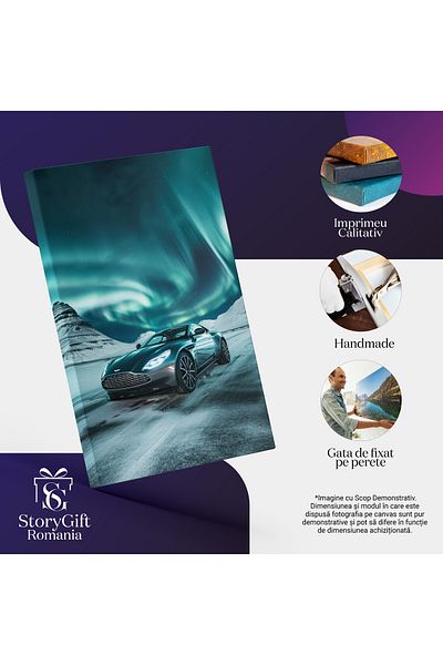 StoryGift Romania Tablou Canvas Autoturism Model Sport Colorat De Lumina Aurorii Boreale- Lux, Viteză Și Frumuseț