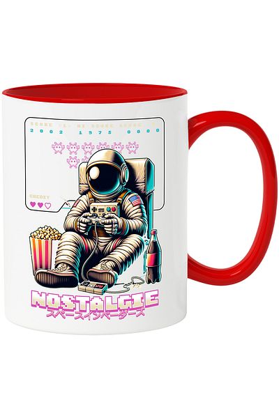 StoryGift Romania Gamer astronaut video games friday night mug, 330ml, Ceramic with Red Handle, With Handle, STG.